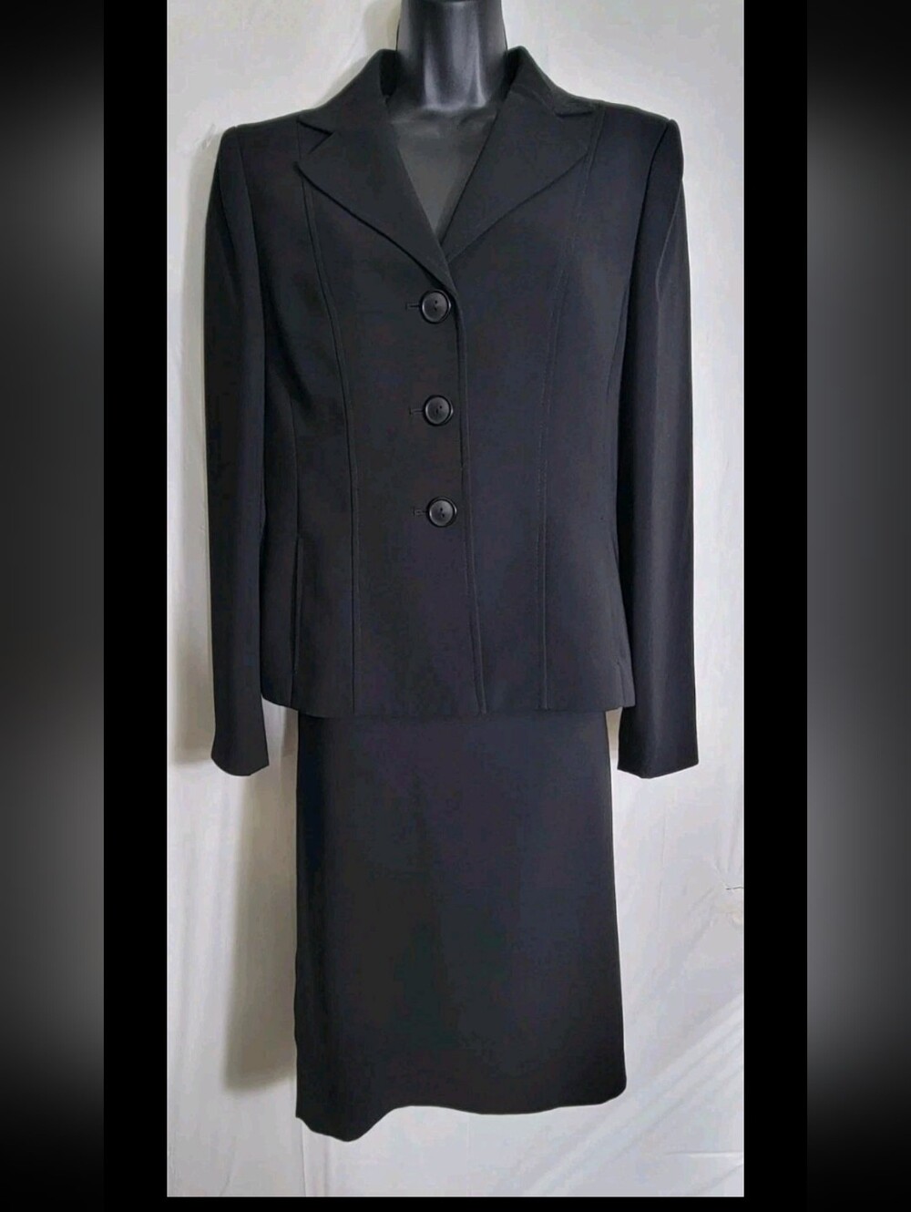 Evan-Picone Womens Black 2 Pice Suit Size 10 Tailored 3 Btn Jacket Pencil Skirt - Picture 2 of 11